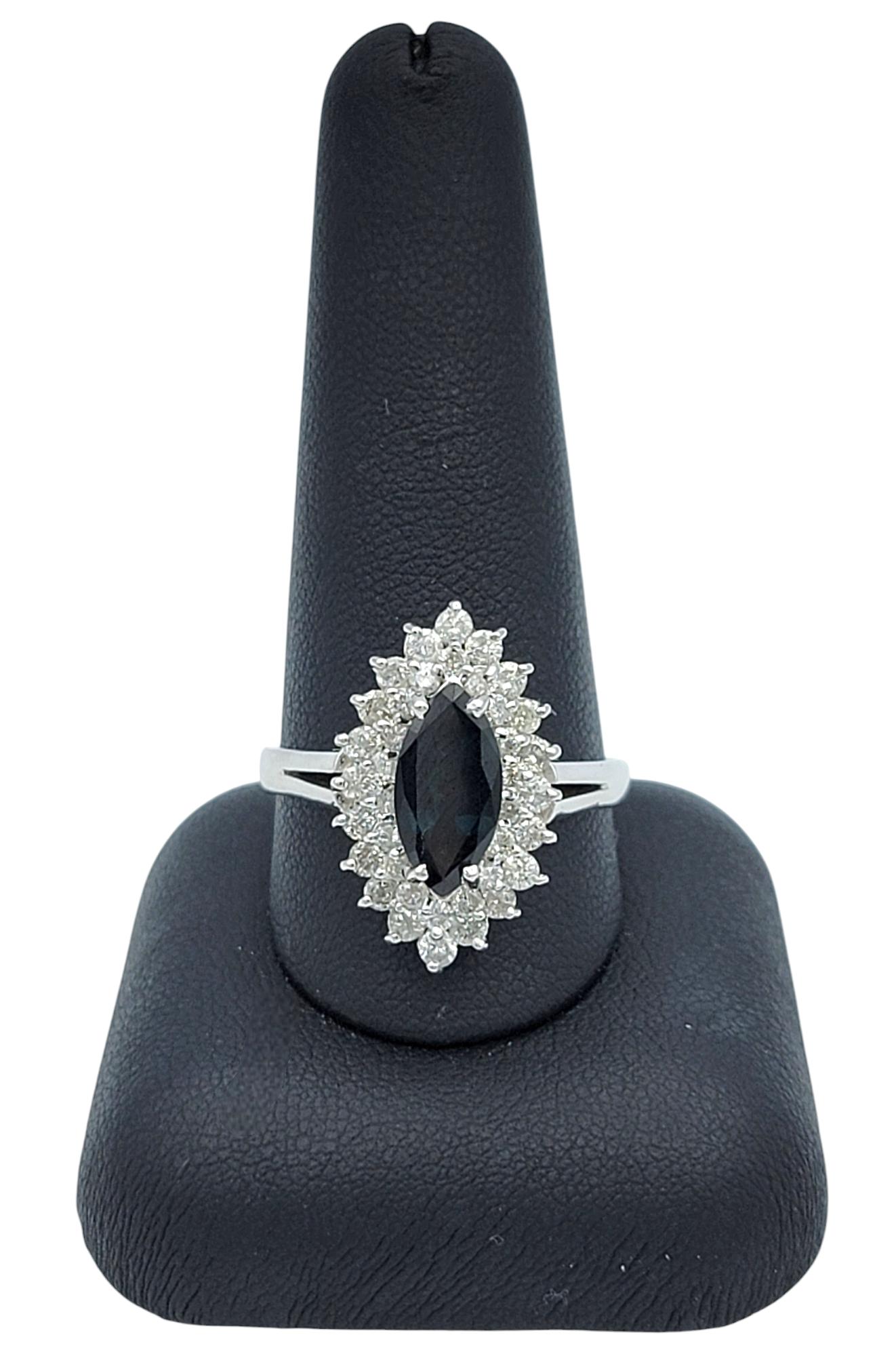 Marquise Cut Montana Sapphire and Diamond Cocktail Ring in 14 Karat White Gold For Sale 6