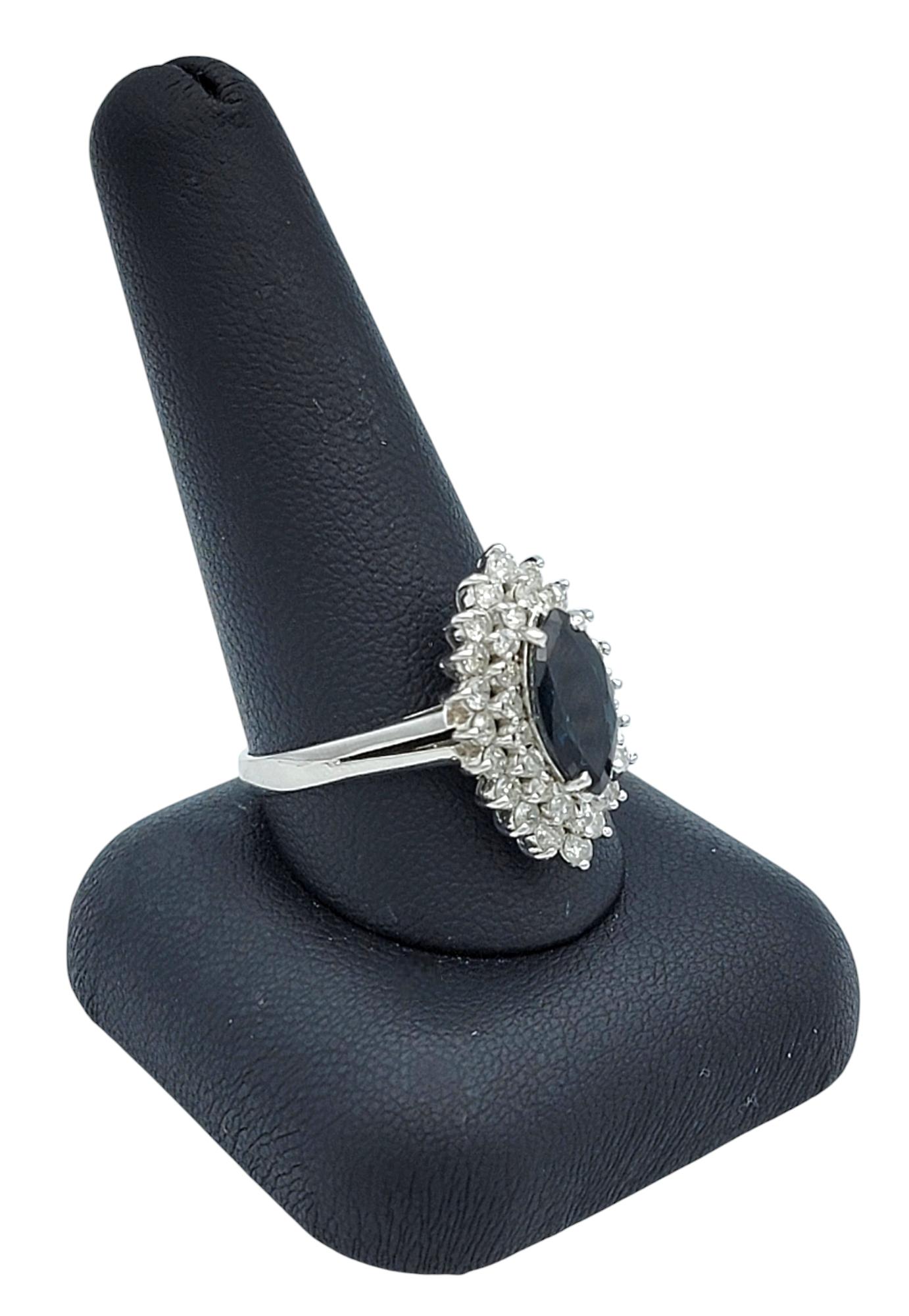 Marquise Cut Montana Sapphire and Diamond Cocktail Ring in 14 Karat White Gold For Sale 7