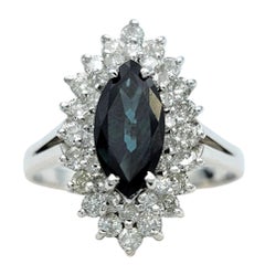 Marquise Cut Montana Sapphire and Diamond Cocktail Ring in 14 Karat White Gold