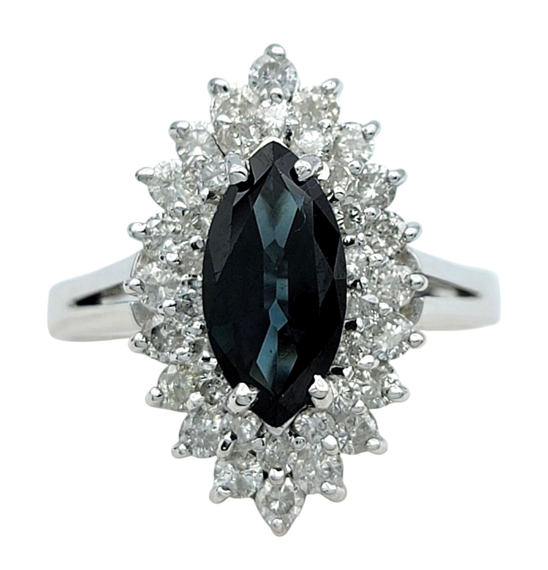 Contemporary Marquise Cut Montana Sapphire and Diamond Cocktail Ring in 14 Karat White Gold For Sale