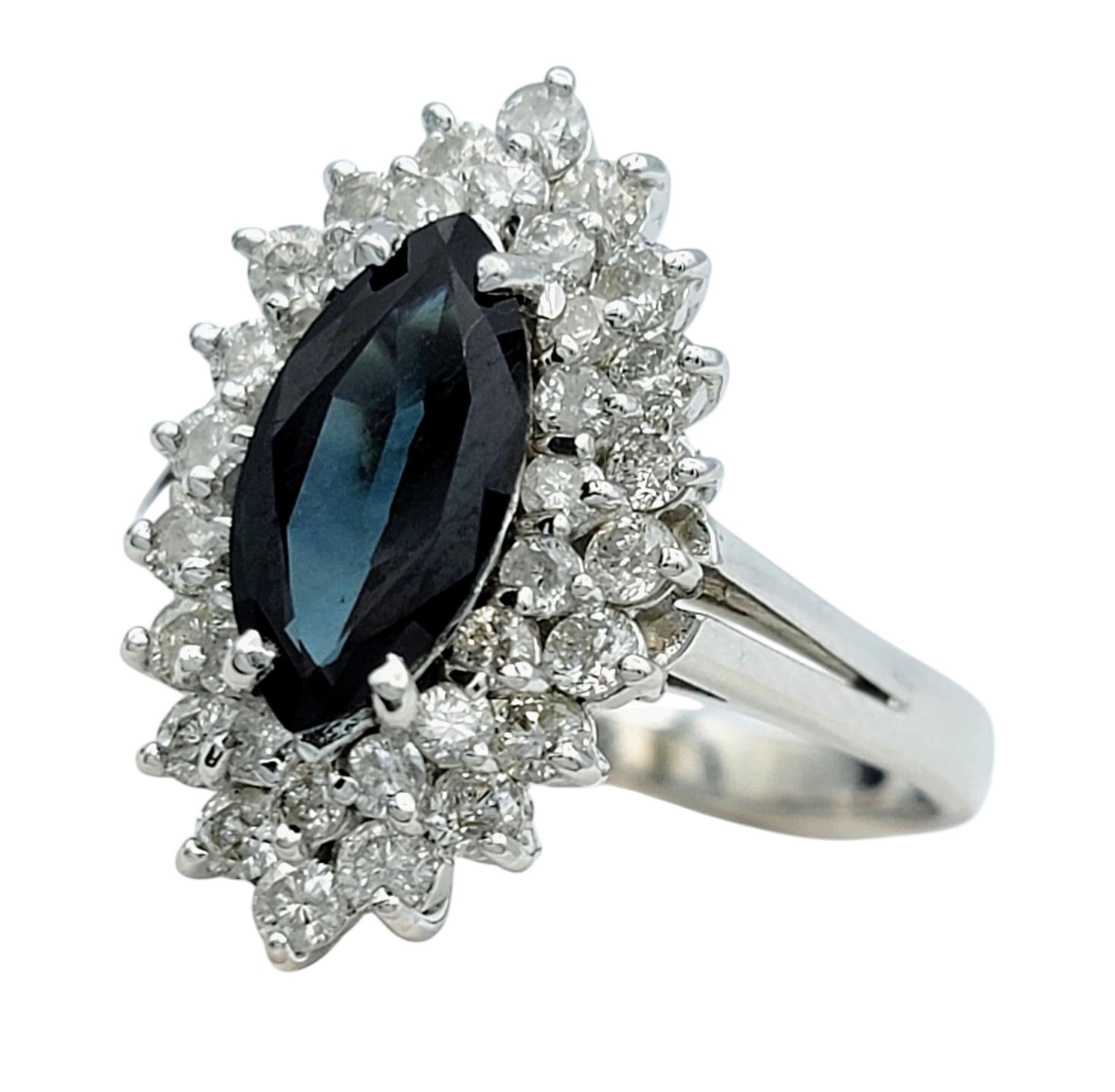 Marquise Cut Montana Sapphire and Diamond Cocktail Ring in 14 Karat White Gold In Good Condition For Sale In Scottsdale, AZ