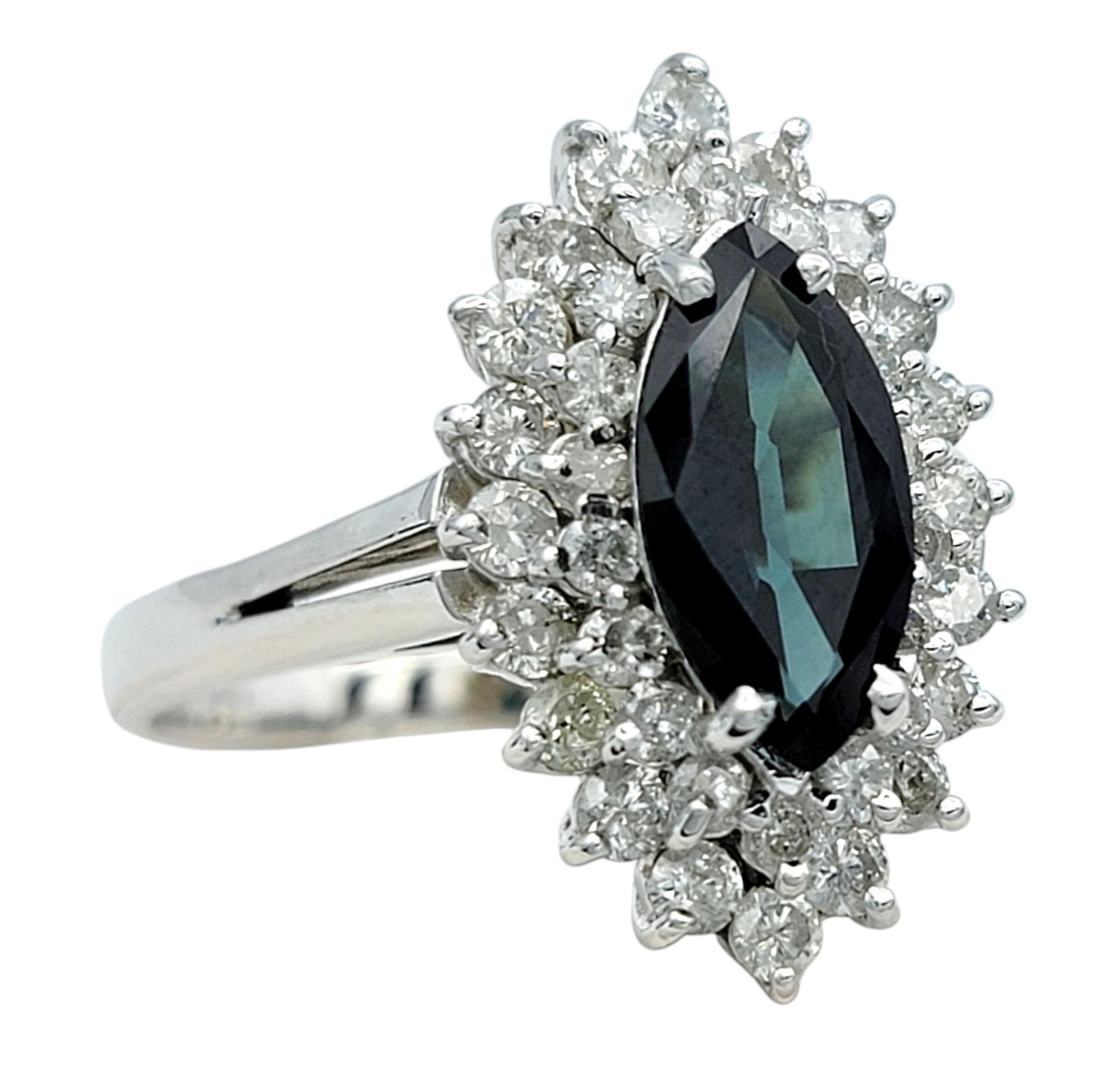 Women's Marquise Cut Montana Sapphire and Diamond Cocktail Ring in 14 Karat White Gold For Sale