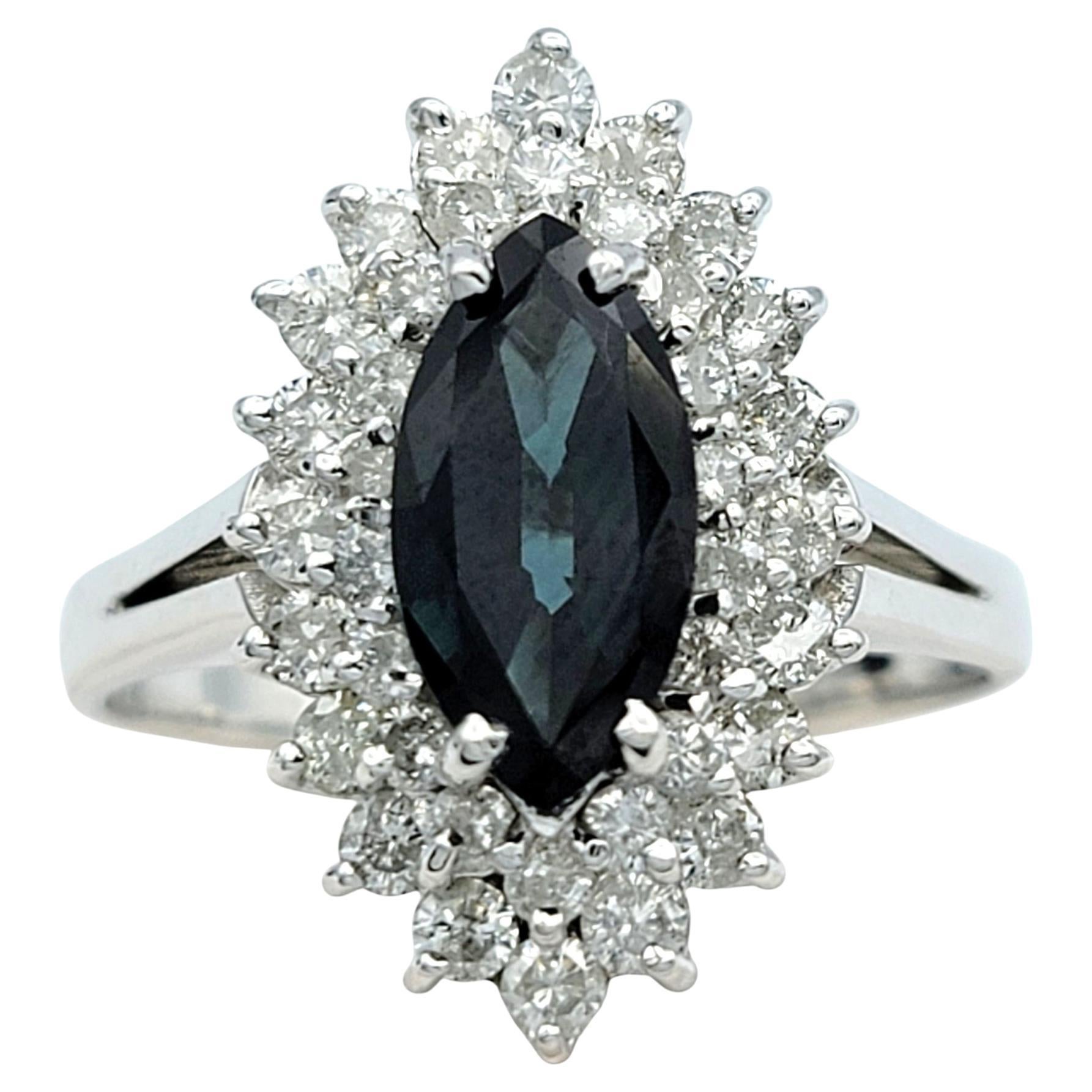 Marquise Cut Montana Sapphire and Diamond Cocktail Ring in 14 Karat White Gold