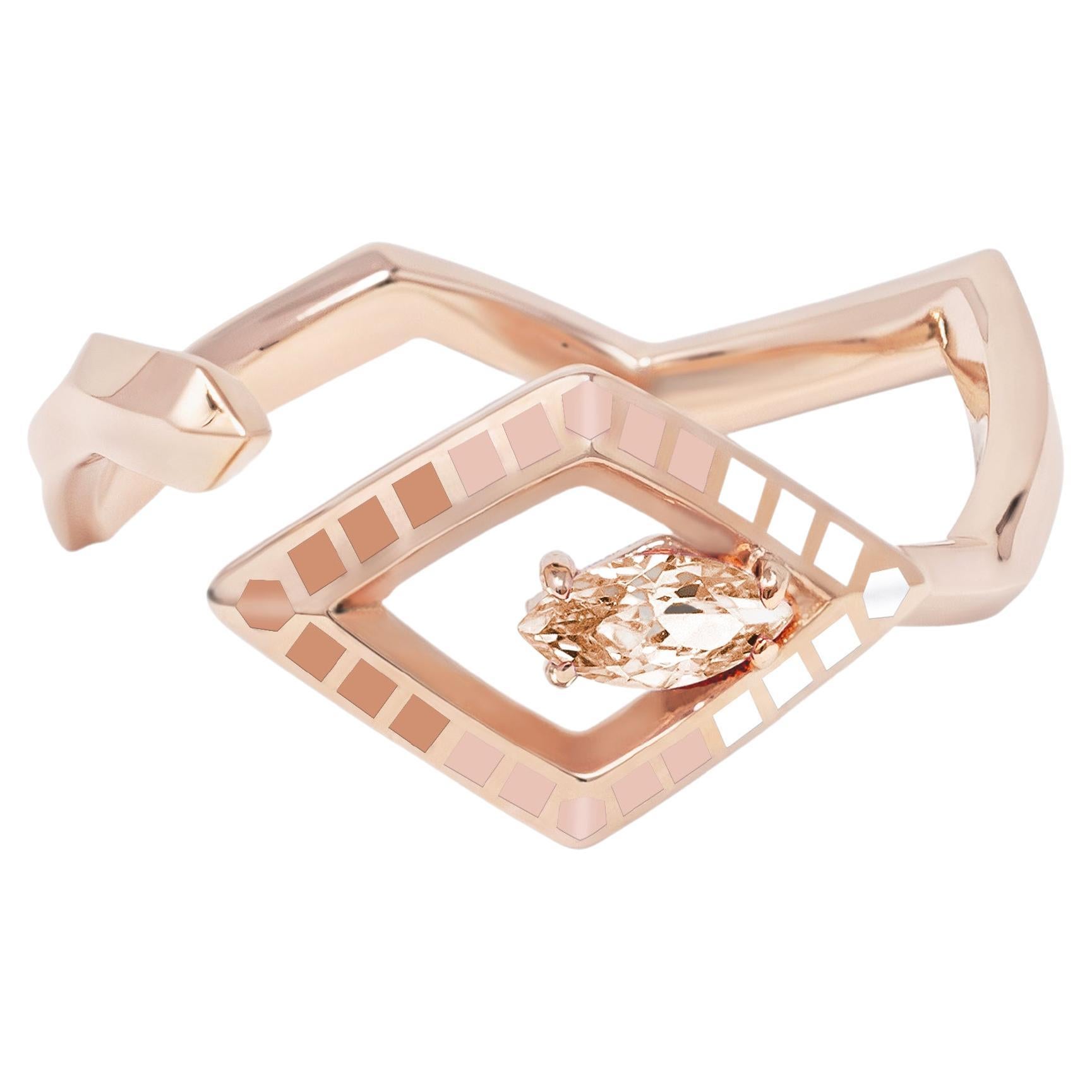 For Sale:  Marquise Cut Morganite Enamel 18k Rose Gold Cobra Ring