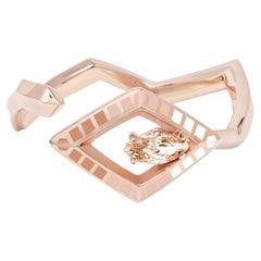 Used Marquise Cut Morganite Enamel 18k Rose Gold Cobra Ring