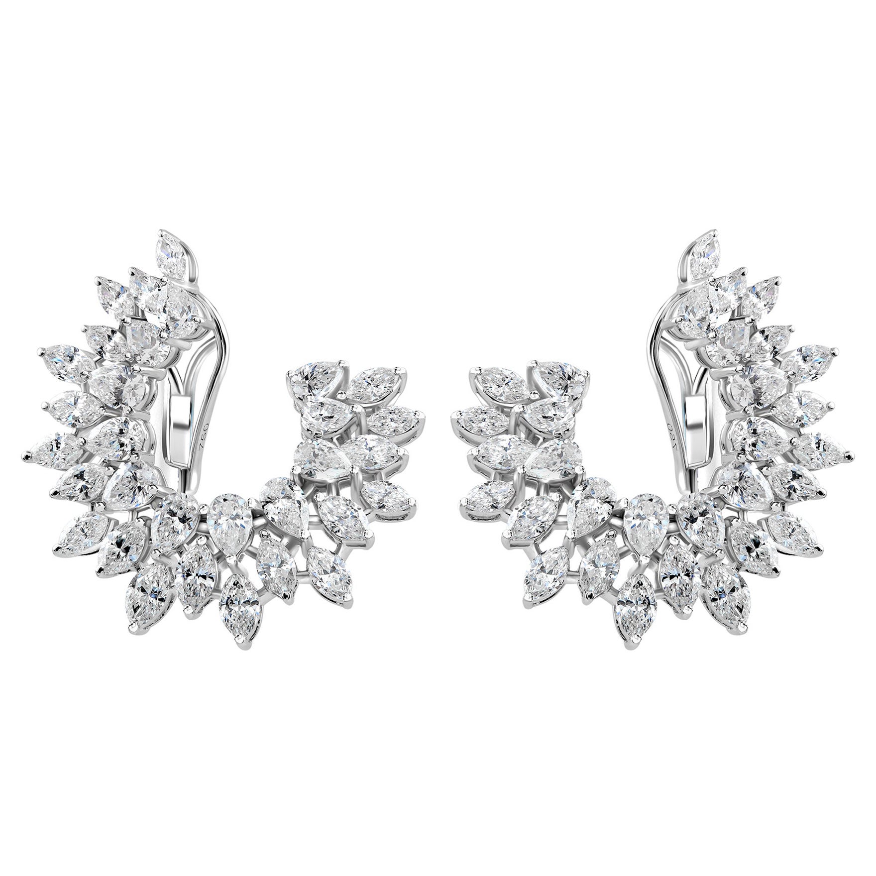6.68 Carat Marquise and Pear Diamond Ear Hoop Earrings in 18K White Gold