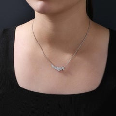 18K White Gold 0.95ct Natural Diamond Leaf Cluster Necklace, Cocktail Party Gift