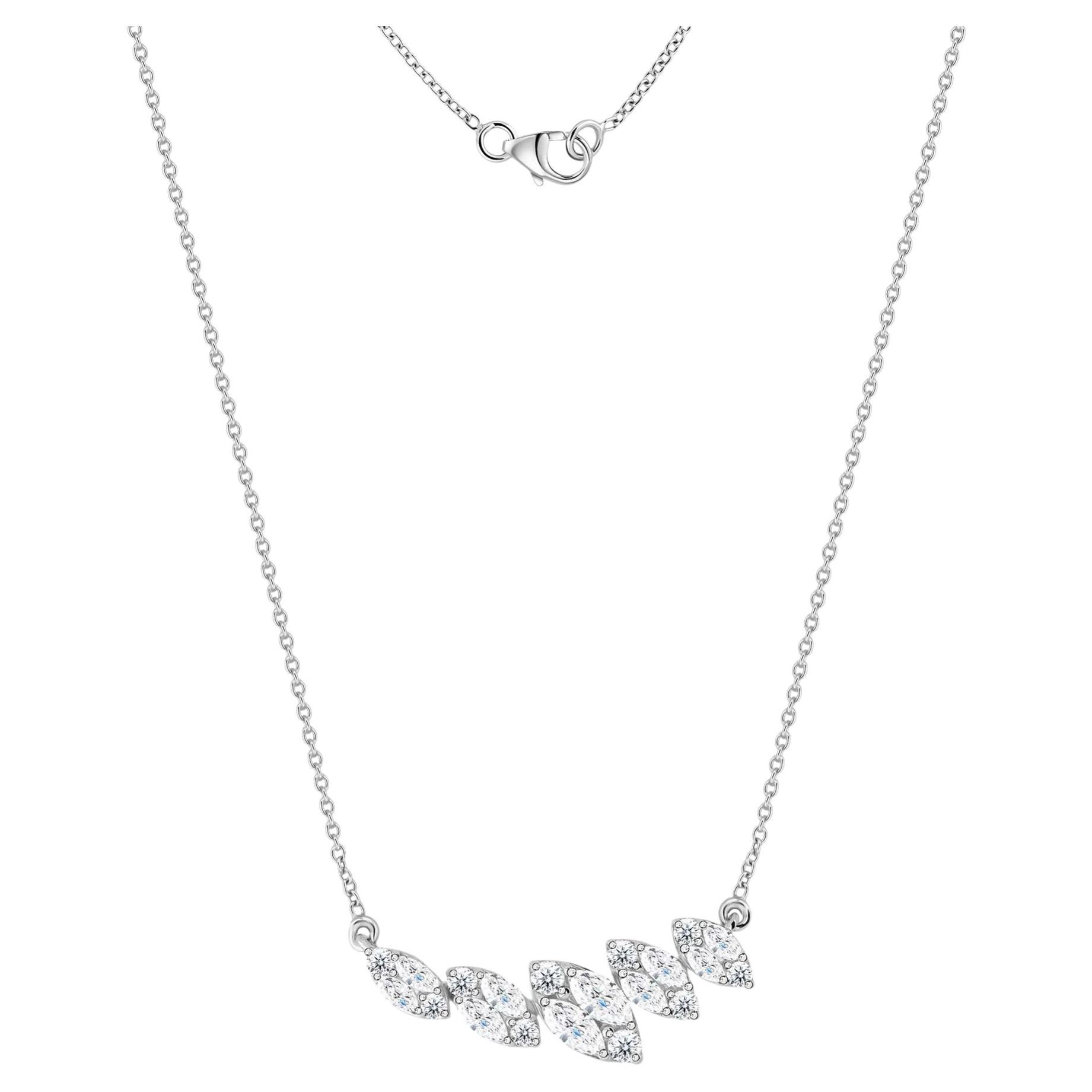 Halskette aus 18-karätigem Weißgold mit einem Blatt-Cluster aus natürlichen Diamanten (0,95 Karat) – Geschenk für eine Cocktailparty