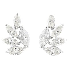 Marquise Cut Natural Diamond Leaf Shape Stud Earrings 18k White Gold Jewelry