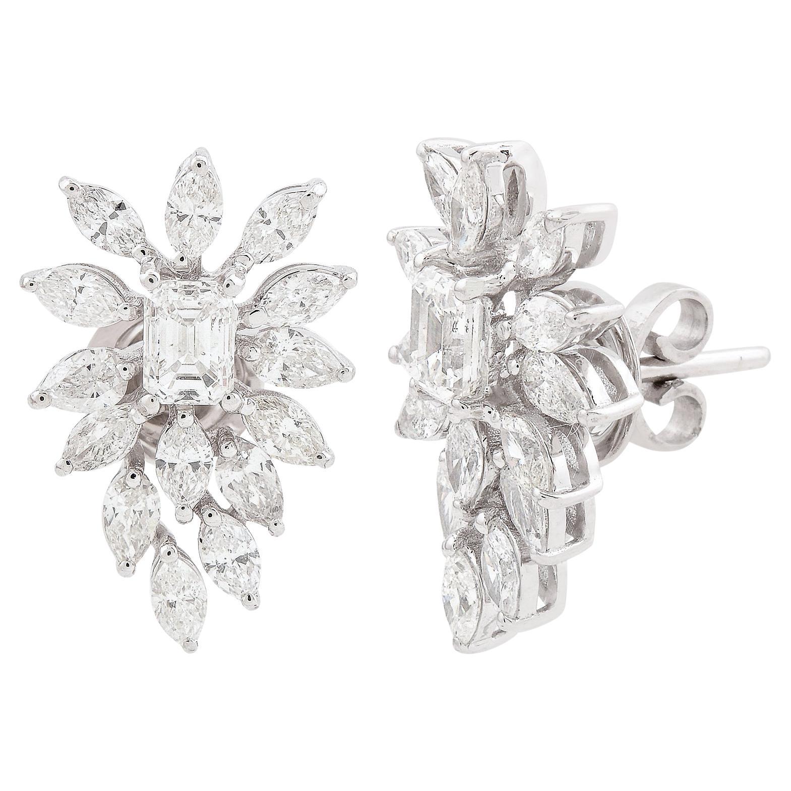 Marquise Cut Natural Diamond Petals Stud Earrings In 14K Gold All Tariffs Paid