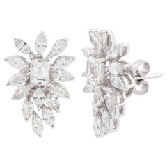 Marquise Cut Natural Diamond Petals Stud Earrings In 14K White Gold