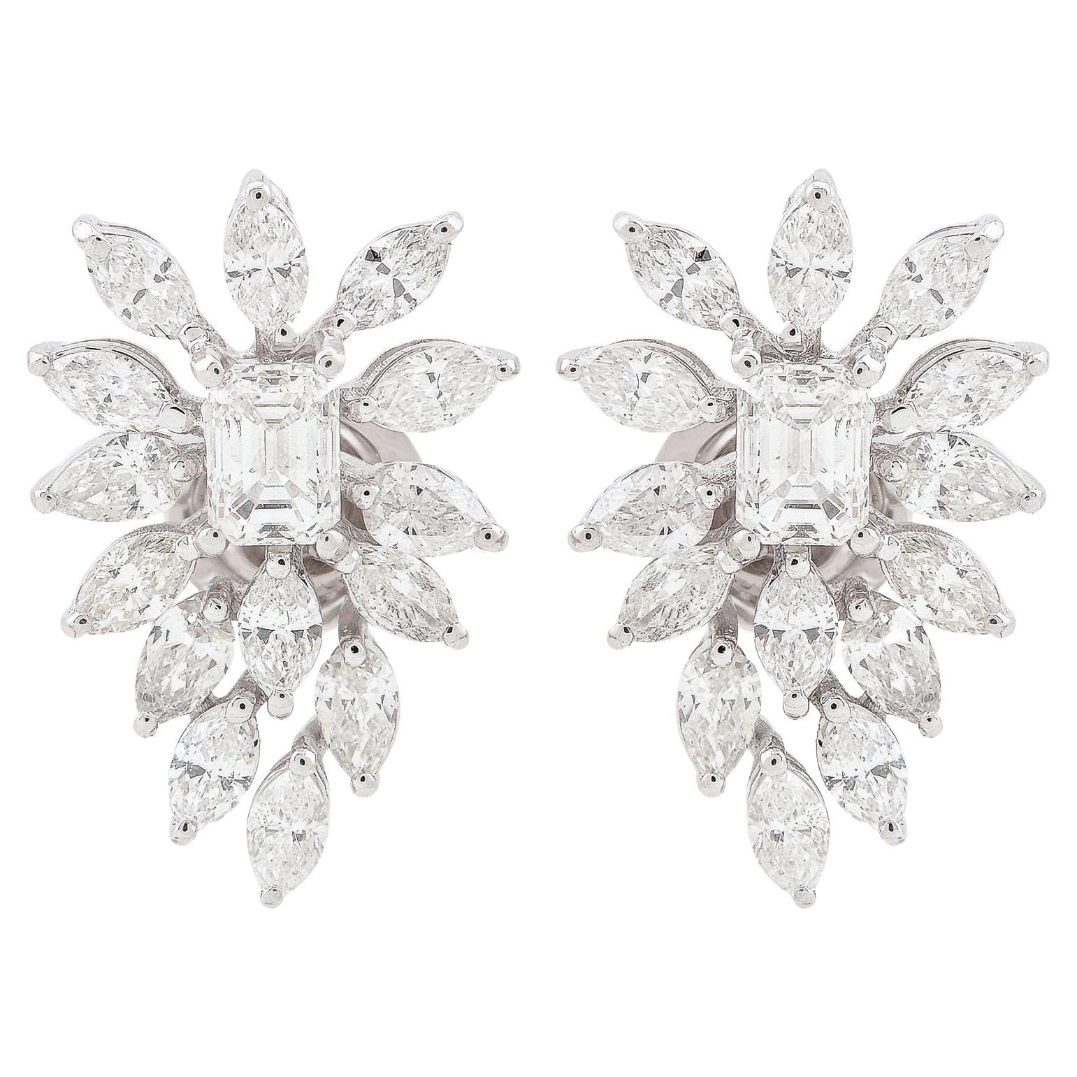 Moderne Marquise Cut Natural Diamond Petals Stud Earrings In 18K Gold All Tariffs Paid en vente