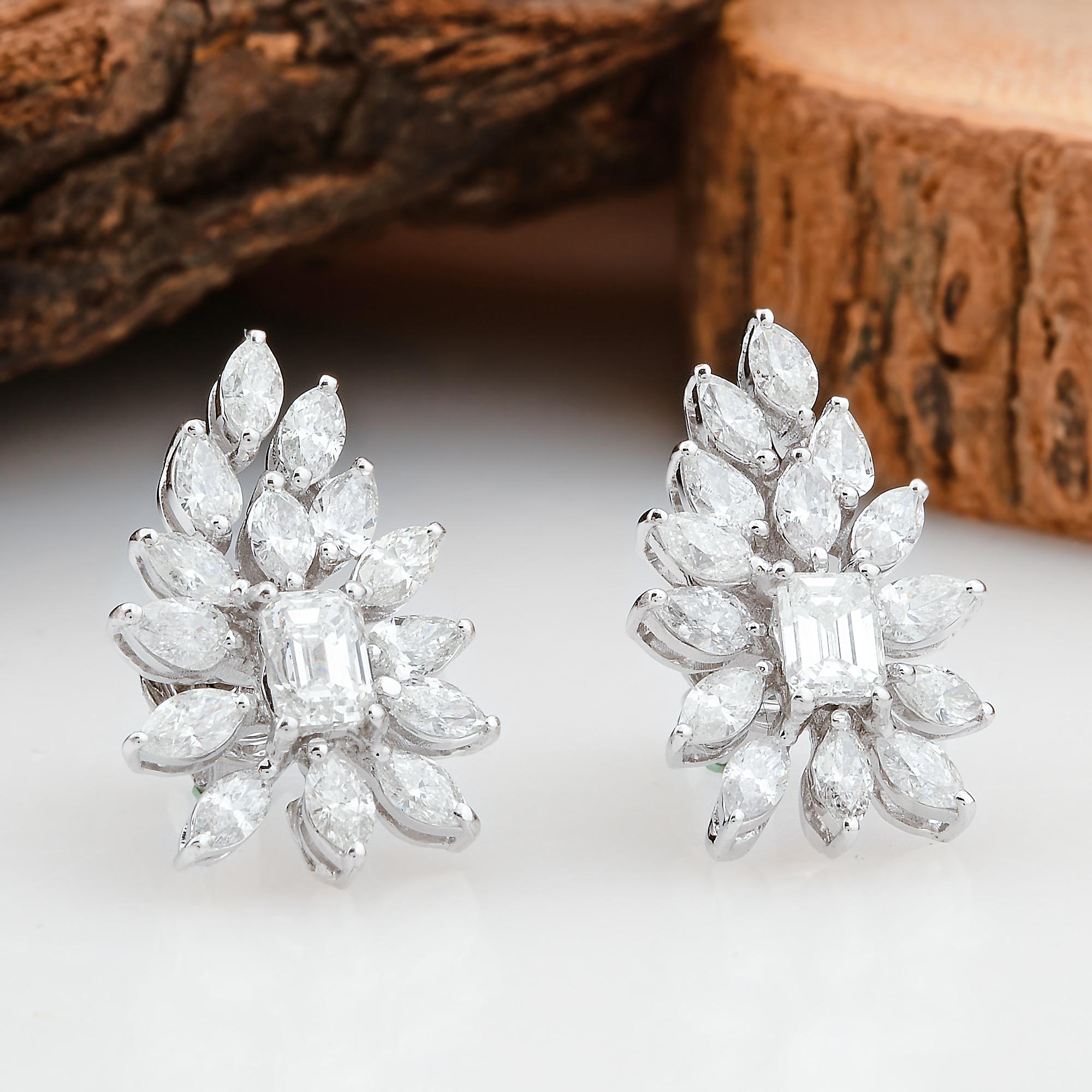 Marquise Cut Natural Diamond Petals Stud Earrings In 18K Gold All Tariffs Paid Pour femmes en vente