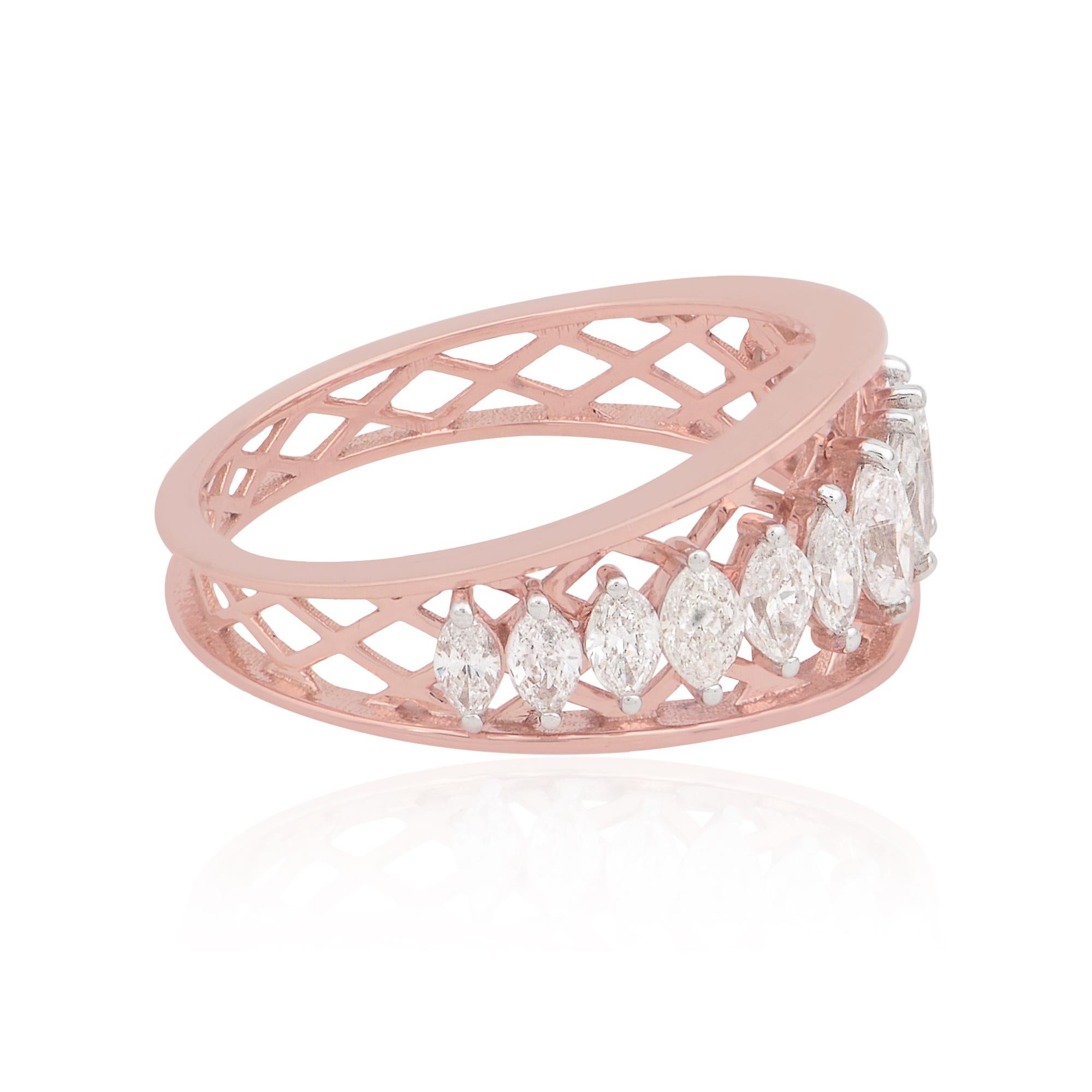 For Sale:  Marquise Cut Natural Diamond Wedding Band Ring for Women 18k Solid Rose Gold 3