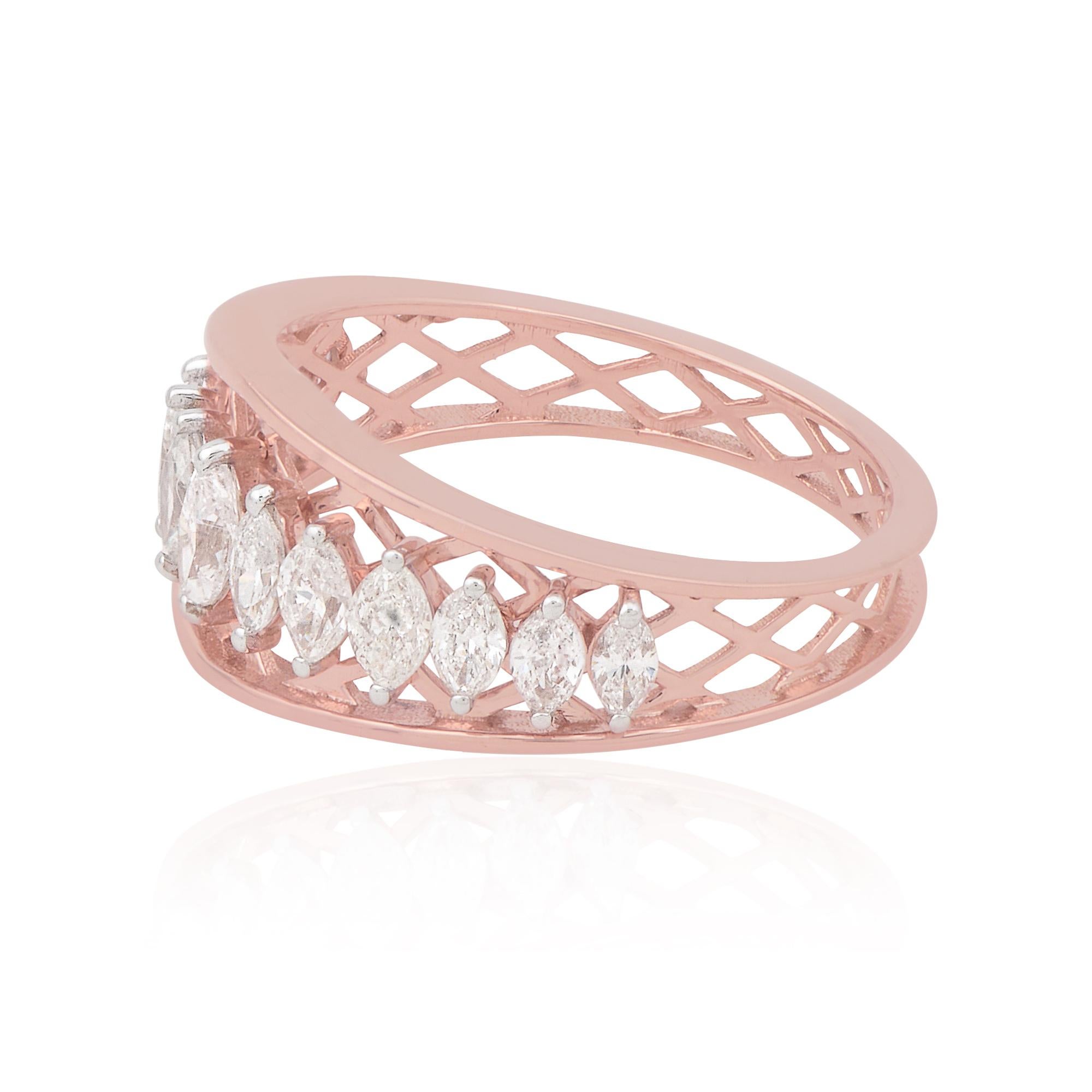 For Sale:  Marquise Cut Natural Diamond Wedding Band Ring for Women 18k Solid Rose Gold 4