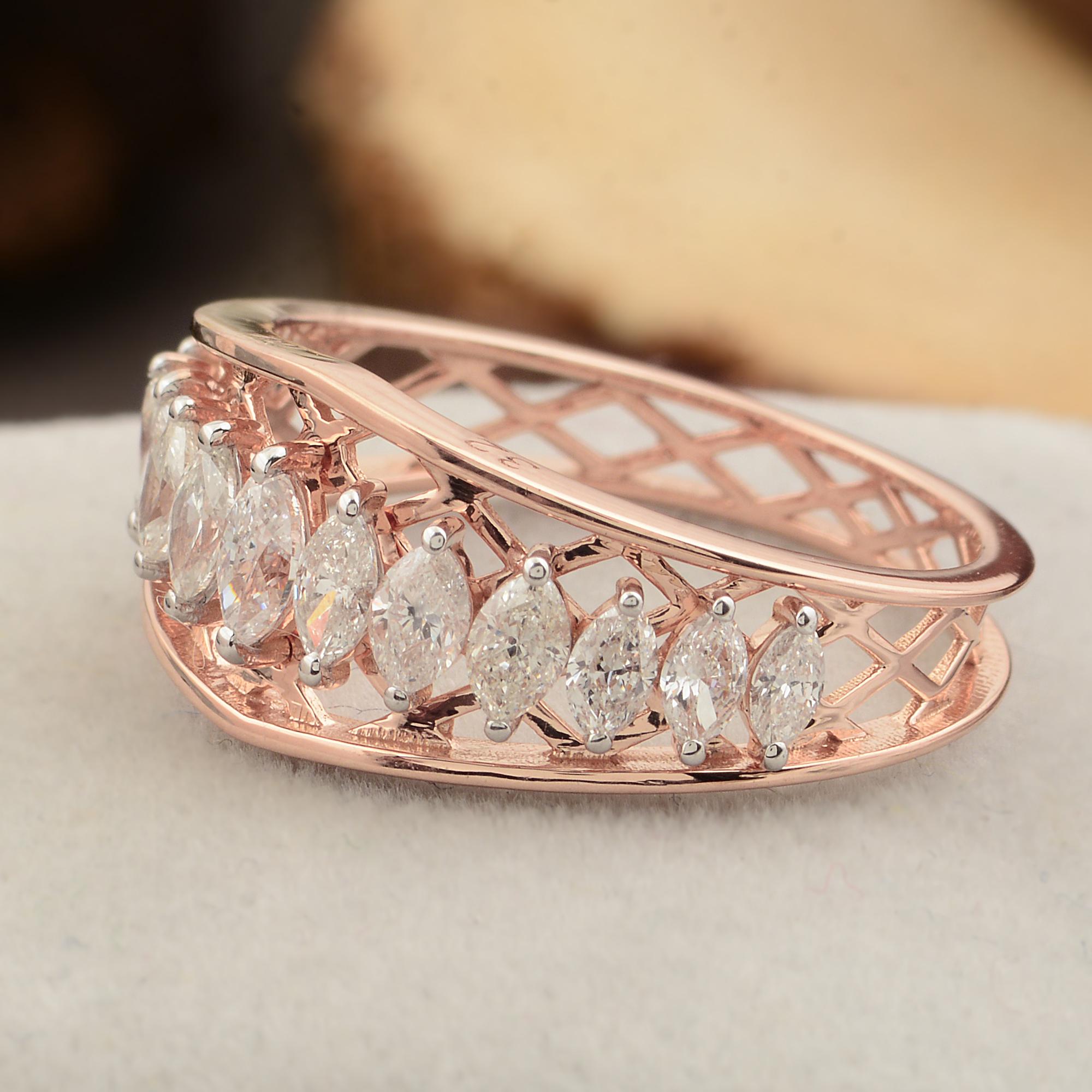 For Sale:  Marquise Cut Natural Diamond Wedding Band Ring for Women 18k Solid Rose Gold 5