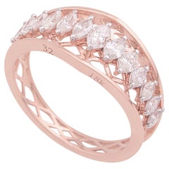 Marquise Cut Natural Diamond Wedding Band Ring for Women 18k Solid Rose Gold