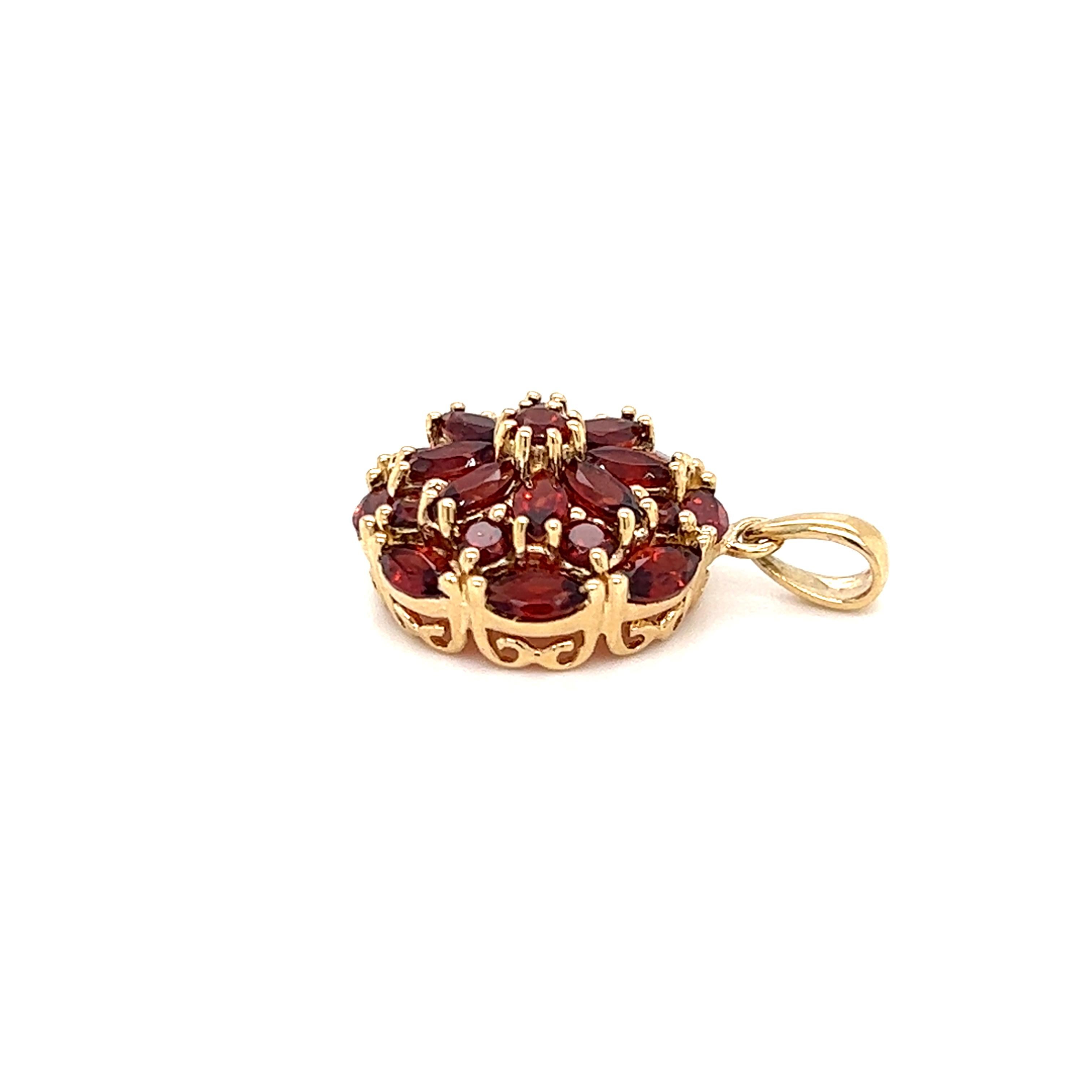 Contemporary Marquise Cut Natural Garnet Cluster Pendant in 10K Yellow Gold