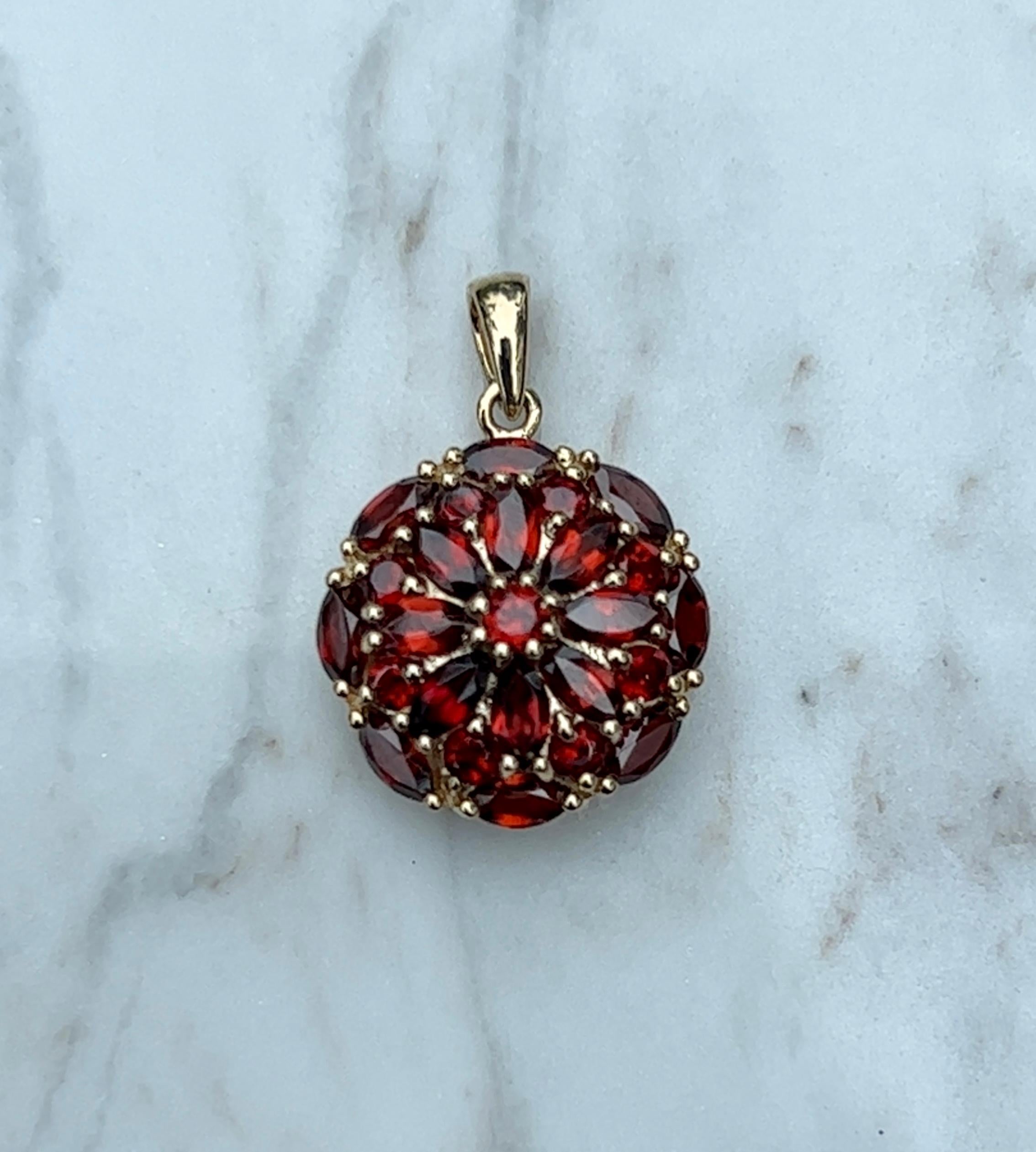 Marquise Cut Natural Garnet Cluster Pendant in 10K Yellow Gold 2