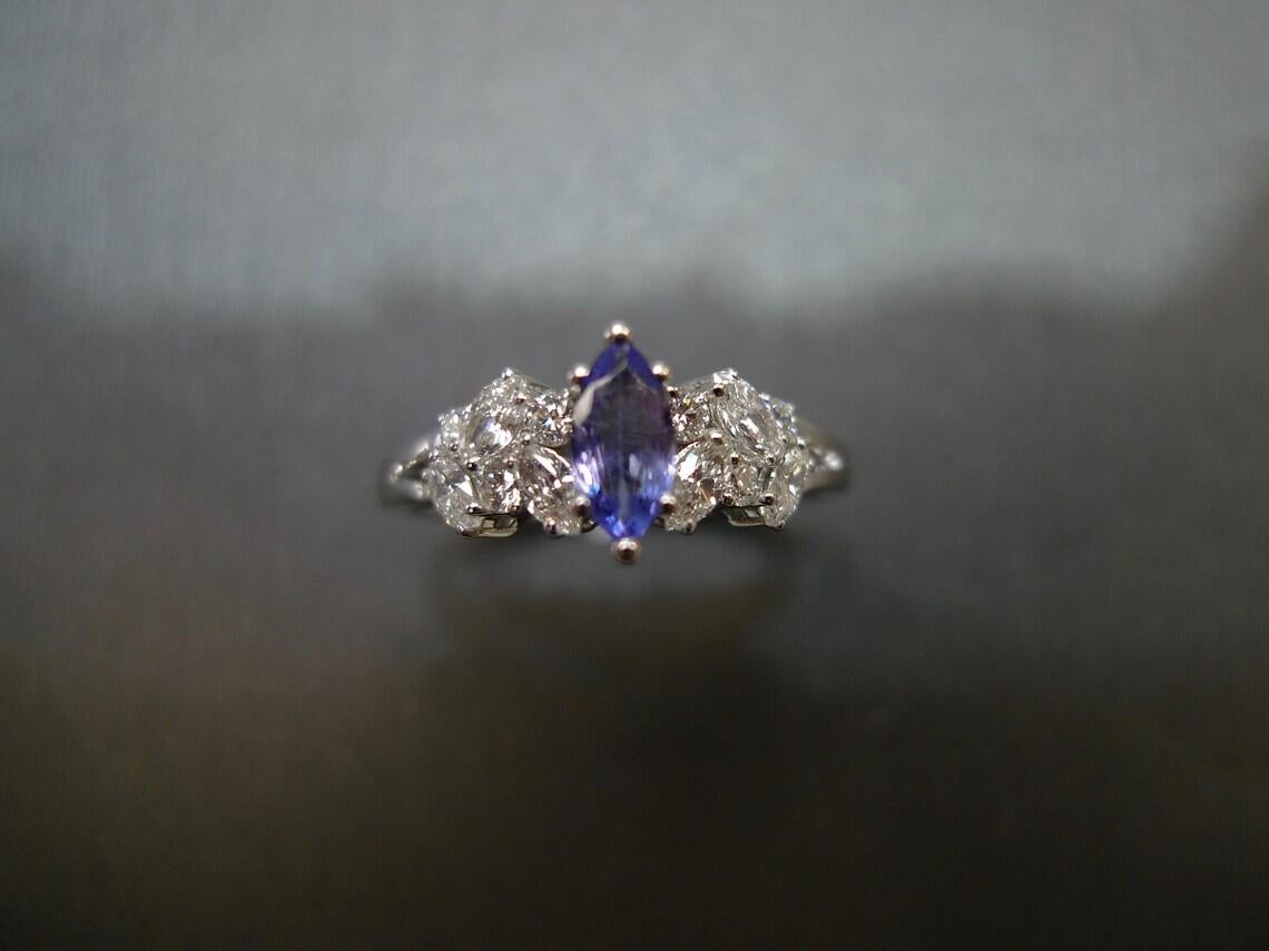 For Sale:  Marquise Cut Natural Tanzanite and Diamond Engagement Ring in 18K White Gold 3