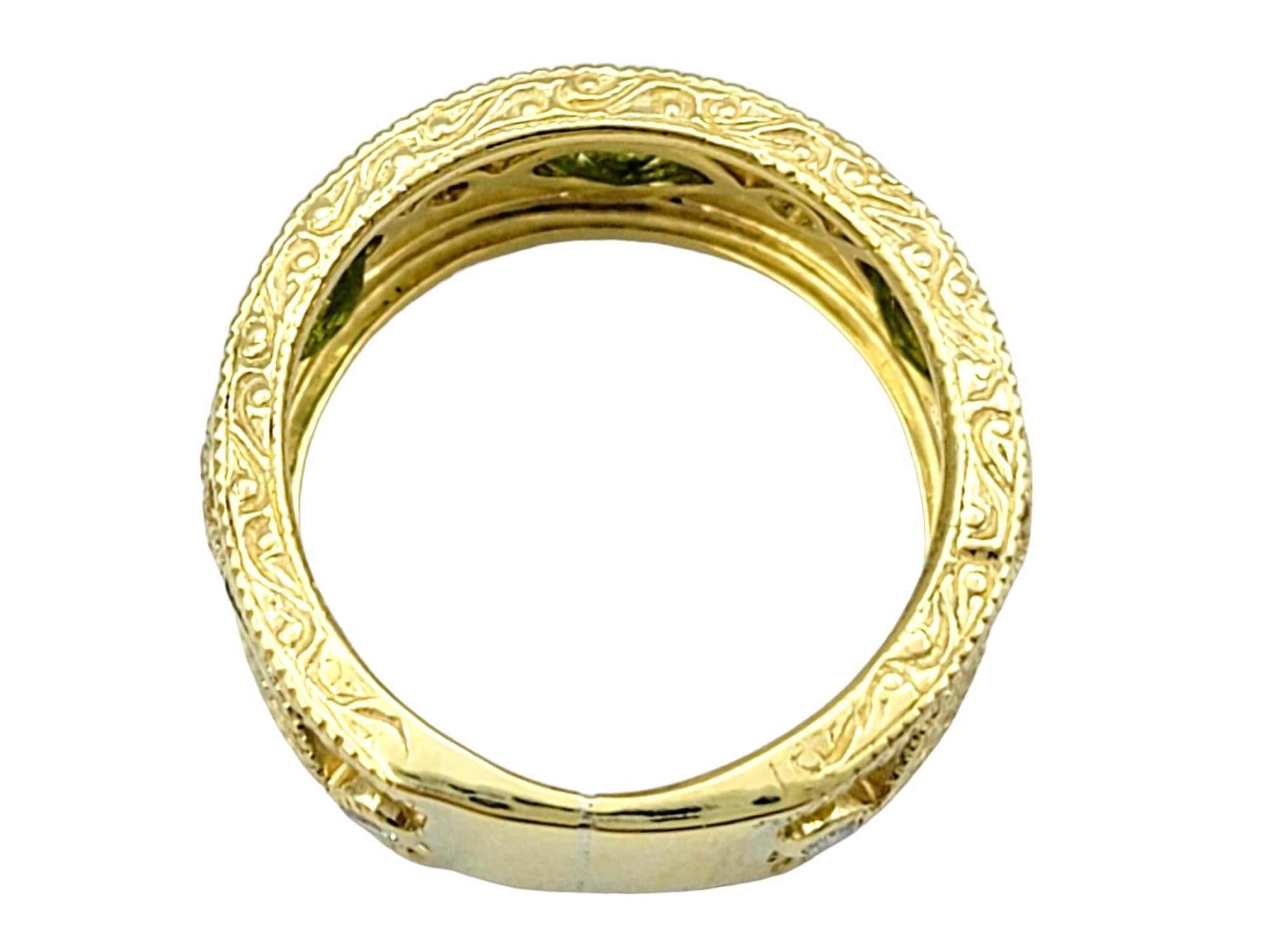 Women's Marquise Cut Peridot Milgrain Band Ring with Diamonds in 18 Karat Yellow Gold