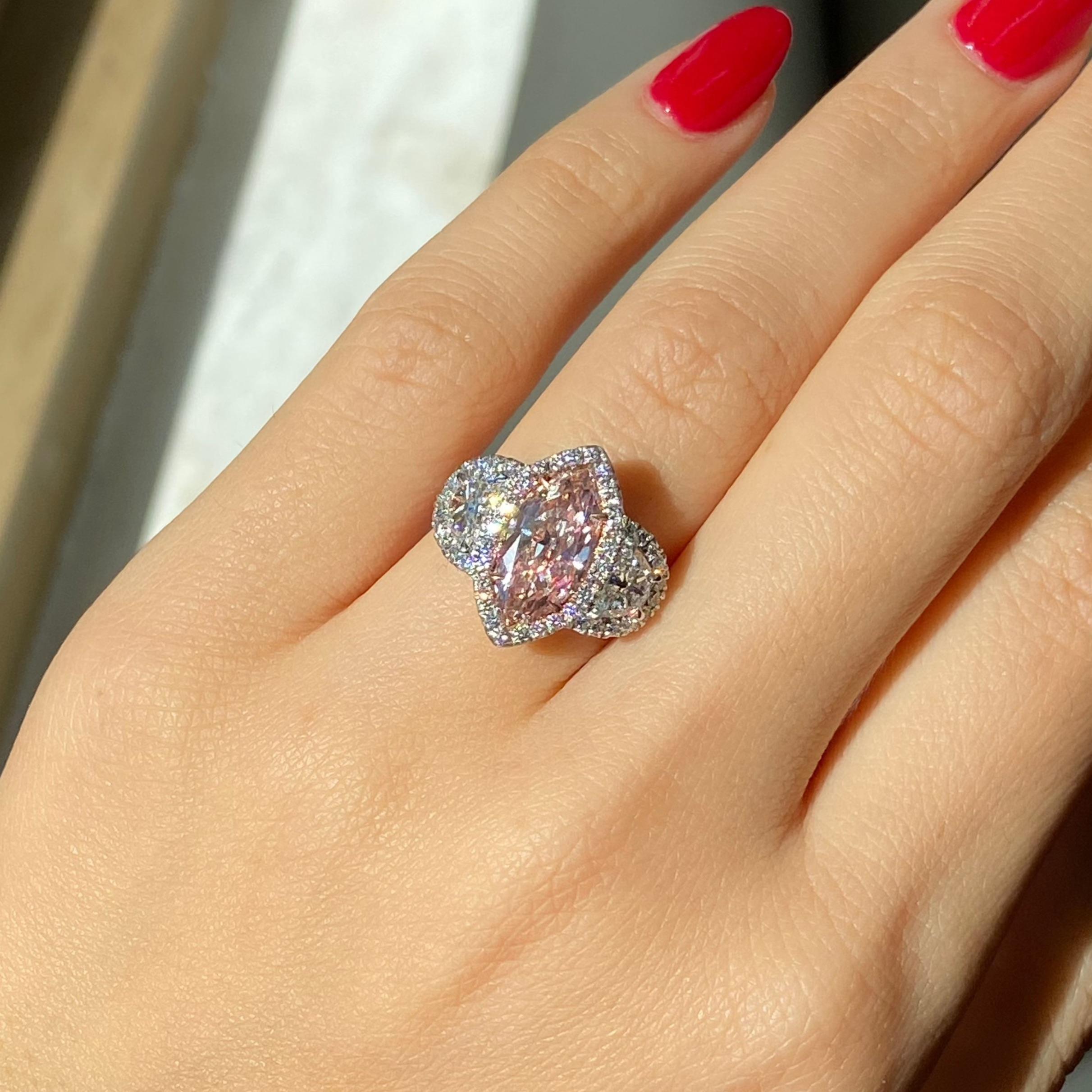 Marquise Cut Pink Diamond Ring In New Condition In New York, NY