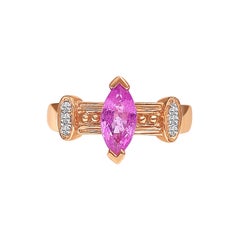 Ring aus 14 Karat Roségold mit rosa Saphir im Marquise-Schliff und Diamant im Retro-Stil