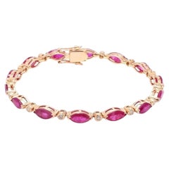 Armband aus 14K Roségold mit rosa Saphiren und Diamanten im Marquiseschliff