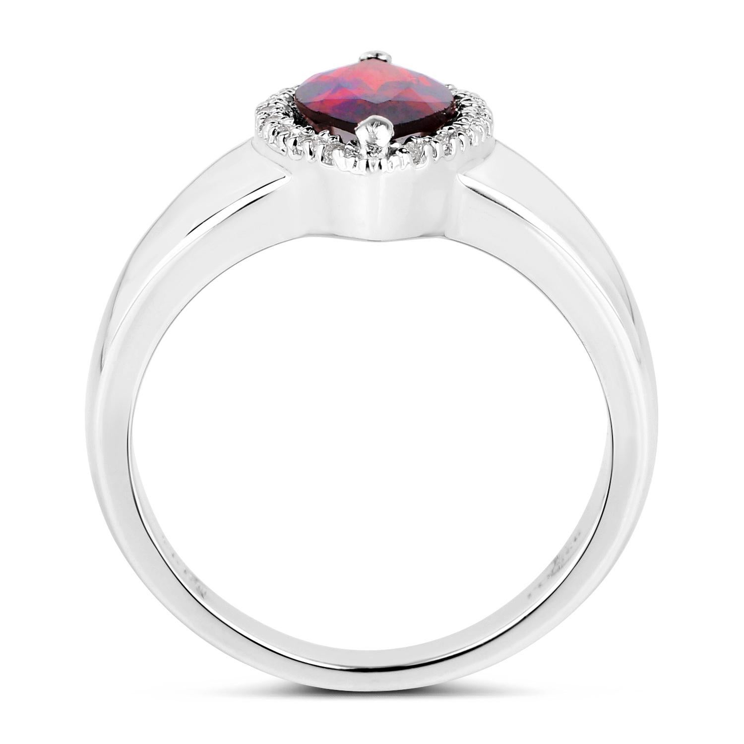 Women's or Men's Marquise Cut Red Garnet Ring White Topaz Halo 2.07 Carats Total For Sale