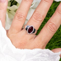 Marquise Cut Red Garnet Ring White Topaz Halo 2.07 Carats Total