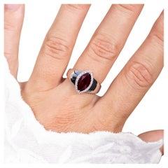 Marquise Cut Red Garnet Ring White Topaz Halo 2.07 Carats Total