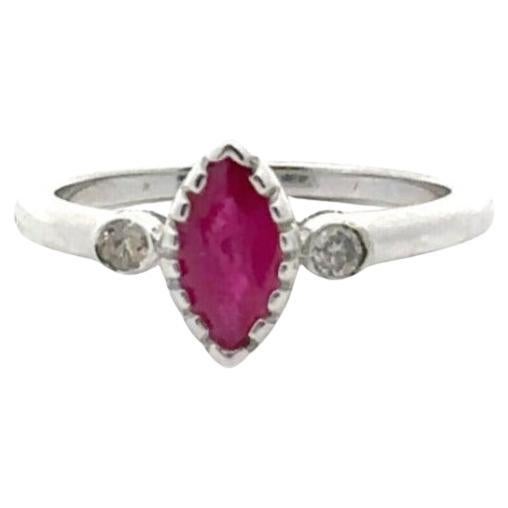 For Sale:  Marquise Cut Ruby and Diamond Three Stone Ring in 925 Sterling Silver for Her