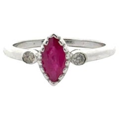 Marquise Cut Ruby and Diamond Three Stone Ring in 925 Sterling Silver for Her