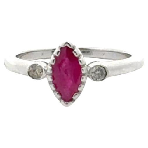 For Sale:  Marquise Cut Ruby and Diamond Three Stone Ring in 925 Silver Jewelry for Women