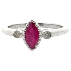 Marquise Cut Ruby and Diamond Three Stone Ring in 925 Silver Jewelry for Women