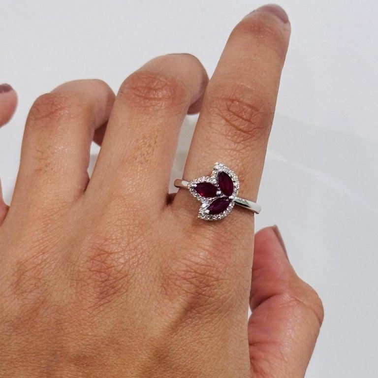For Sale:  Marquise Cut Ruby and Halo Diamond Leaf Ring Gift for Girlfriend in 925 Silver 11