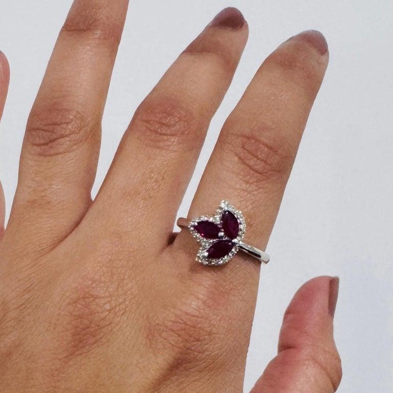 For Sale:  Marquise Cut Ruby and Halo Diamond Leaf Ring Gift for Girlfriend in 925 Silver 12