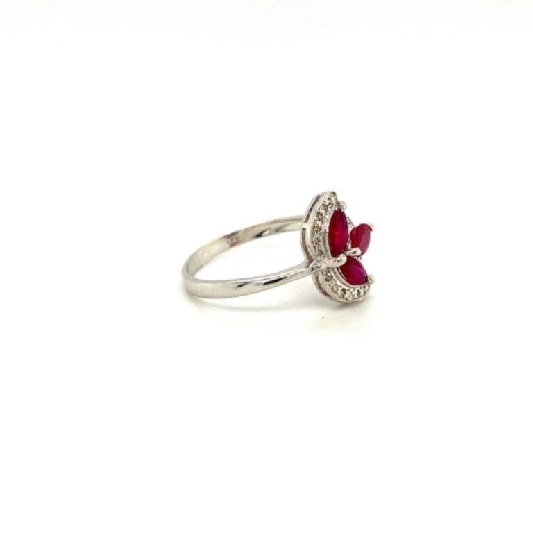For Sale:  Marquise Cut Ruby and Halo Diamond Leaf Ring Gift for Girlfriend in 925 Silver 7