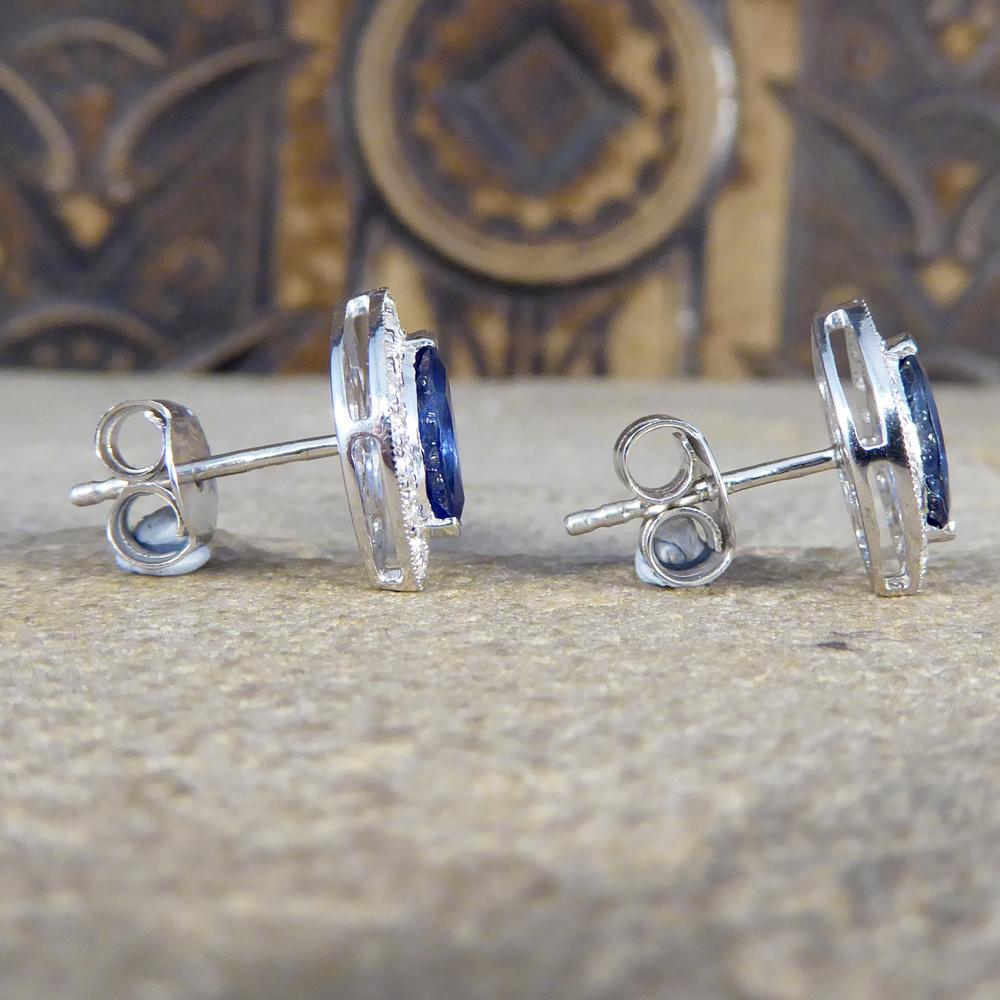 Marquise Cut Sapphire and Diamond Cluster Earrings in 18 Carat White Gold In Good Condition In Yorkshire, West Yorkshire