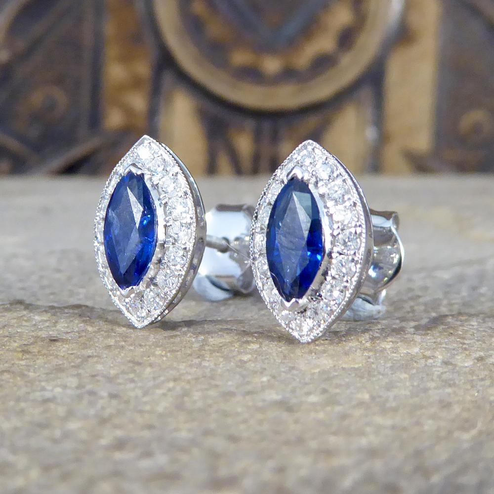 Marquise Cut Sapphire and Diamond Cluster Earrings in 18 Carat White Gold 1