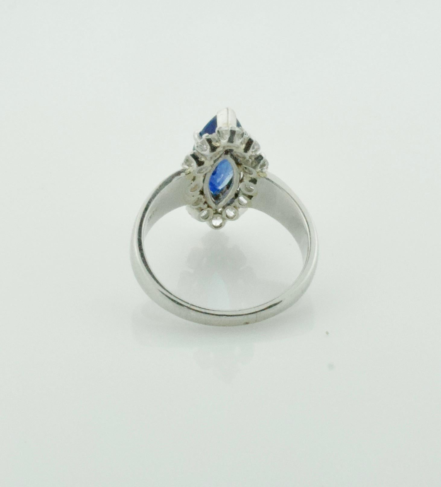 Marquise Cut Sapphire and Diamond Ring in Platinum, circa 1960s In Excellent Condition For Sale In Wailea, HI