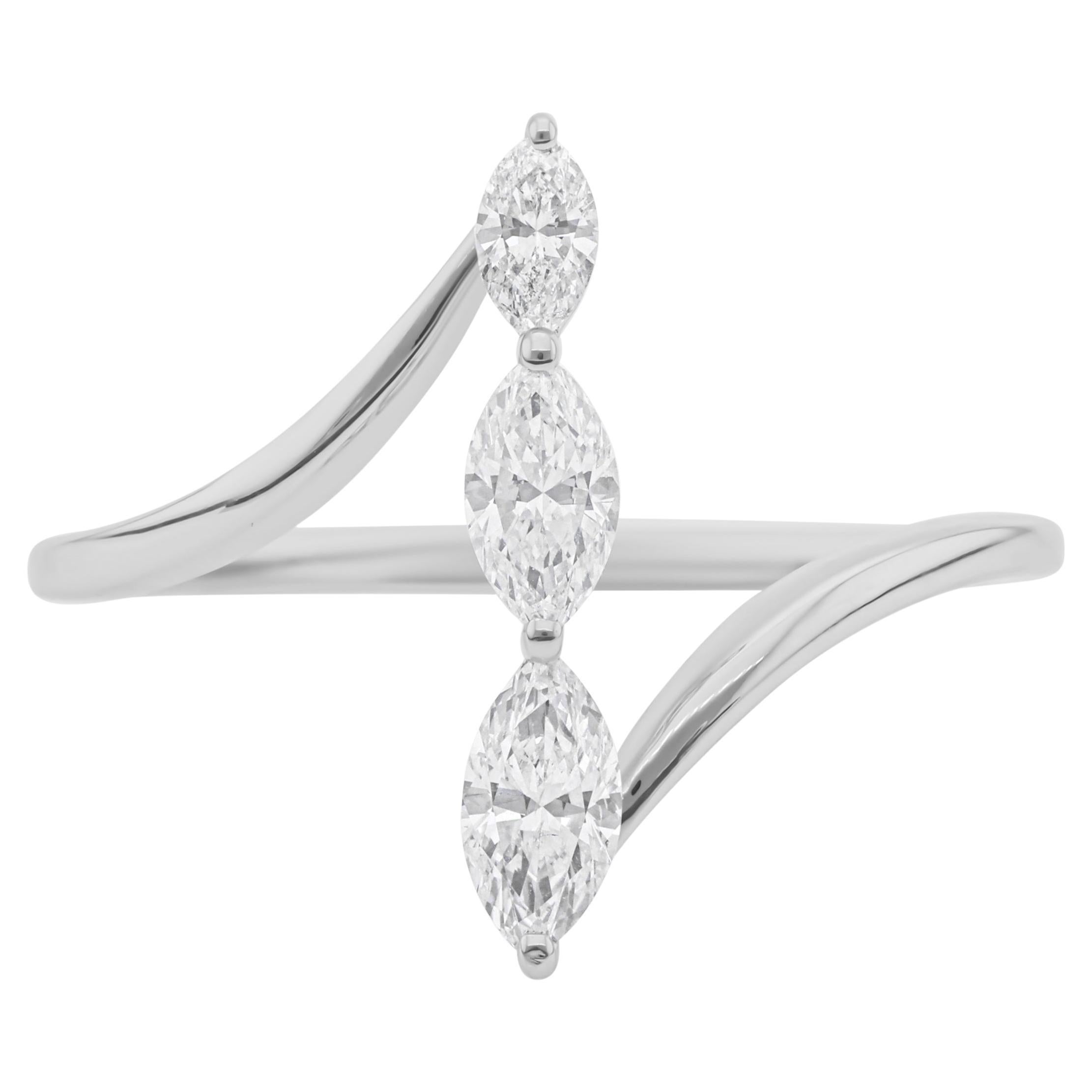 Im Angebot: Marquise Schliff SI Klarheit HI Farbe Diamant Minimalistischer Ring 14k Weißgold ()