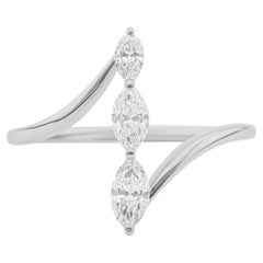 Bague minimaliste en or blanc 14k avec diamant taille marquise SI Clarity HI Color