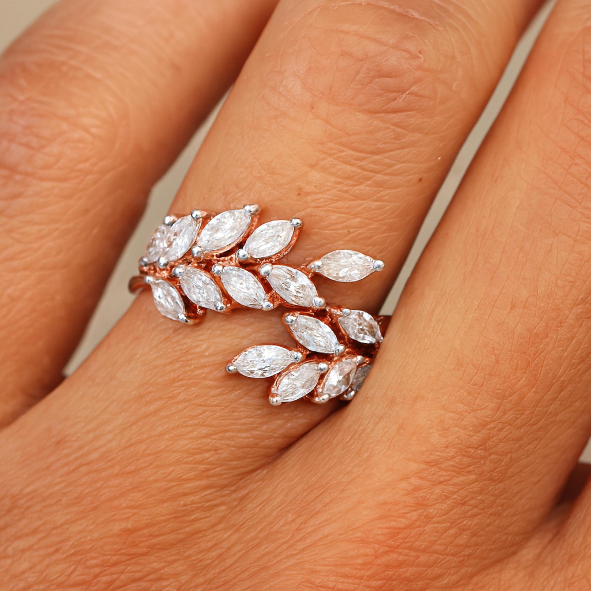 En venta: Anillo Envolvente con Hoja de Diamantes Corte Marquesa SI/H 1,32Ct en Joyería de Oro Rosa Macizo de 18k  2