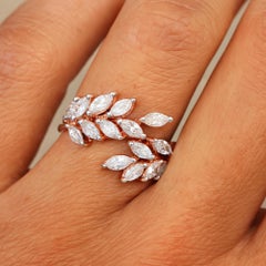 Marquise Cut SI/H 1.32Ct Diamond Leaf Wrap Ring in 18k Solid Rose Gold Jewelry
