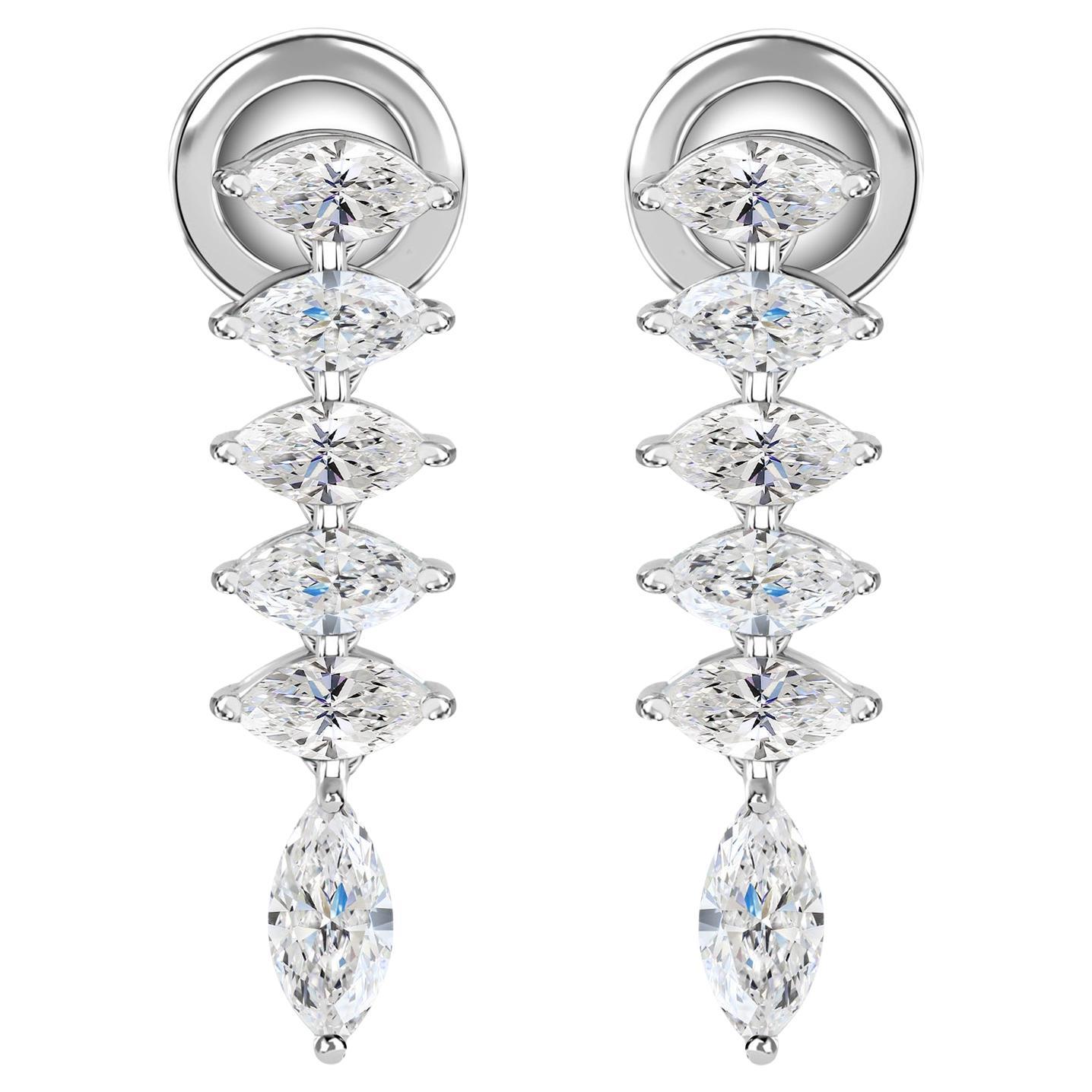 TITLE 1.42 ctw Marquise Diamond Linear Drop Earrings 14K White Gold Bridal Gift For Sale