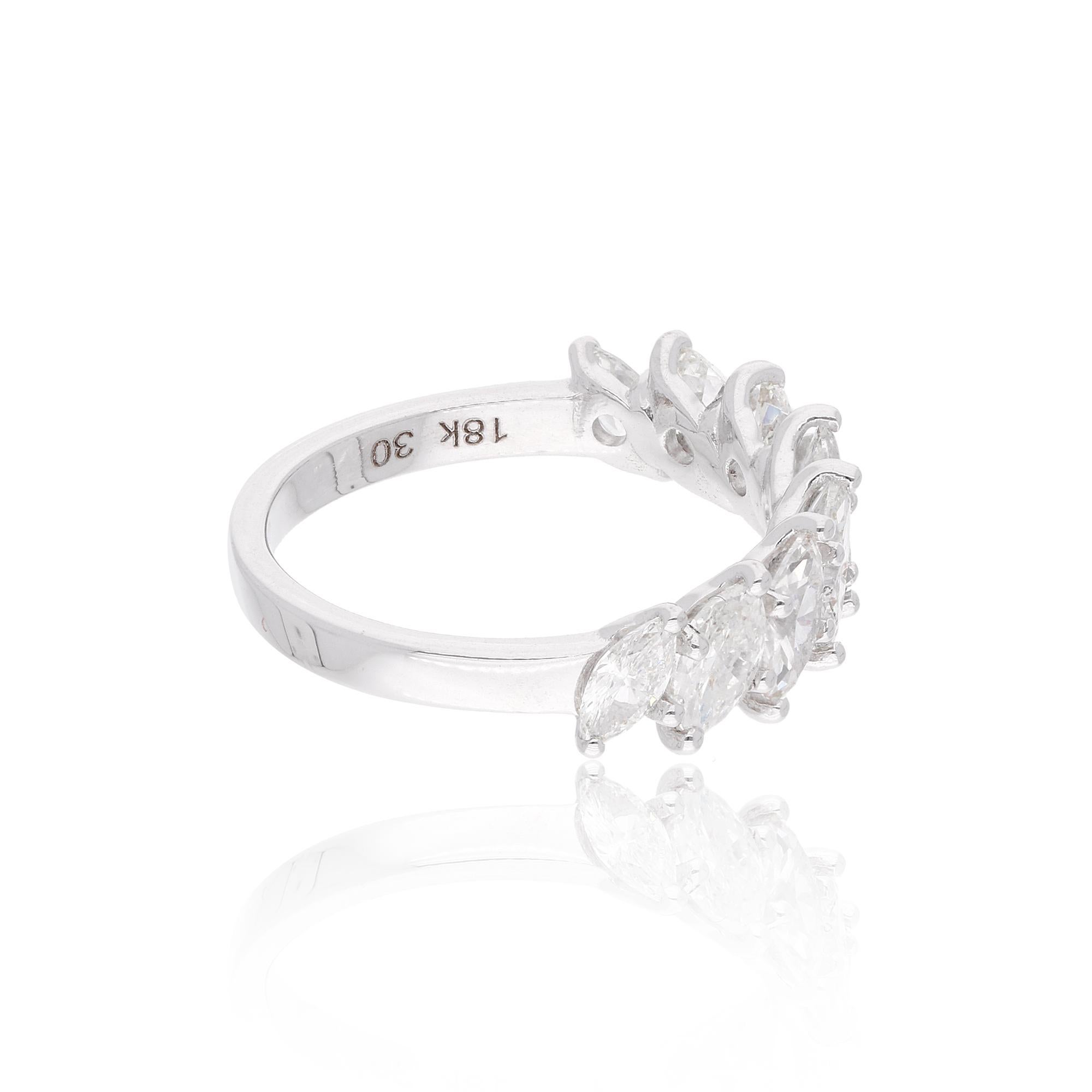 En venta: Anillo de media alianza de diamantes naturales talla marquesa SI/H 2,00 qt Oro blanco 18k  3