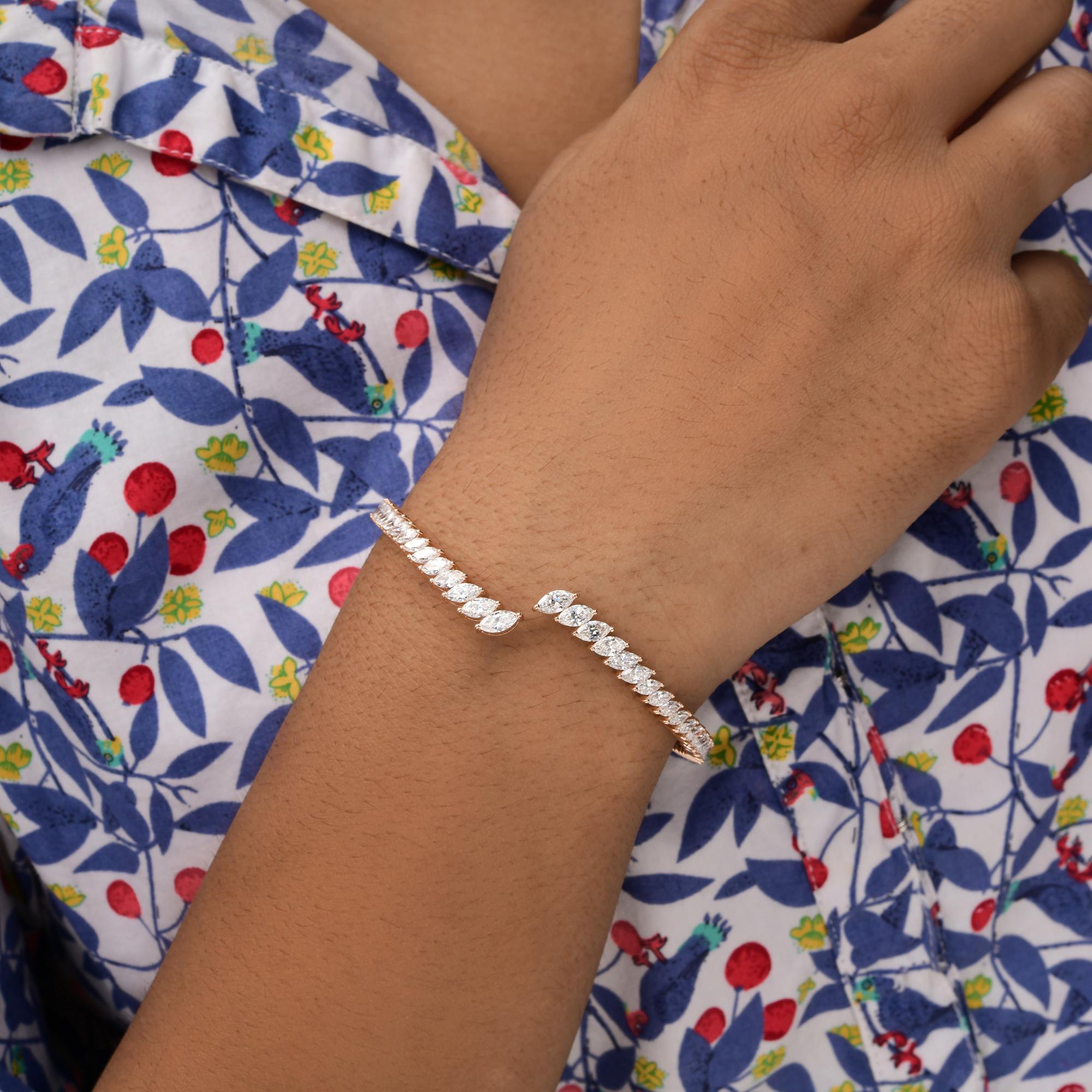 De las mujeres Brazalete abierto de diamantes talla marquesa SI/H 4,87 qt Oro rosa 14k Joyas finas en venta