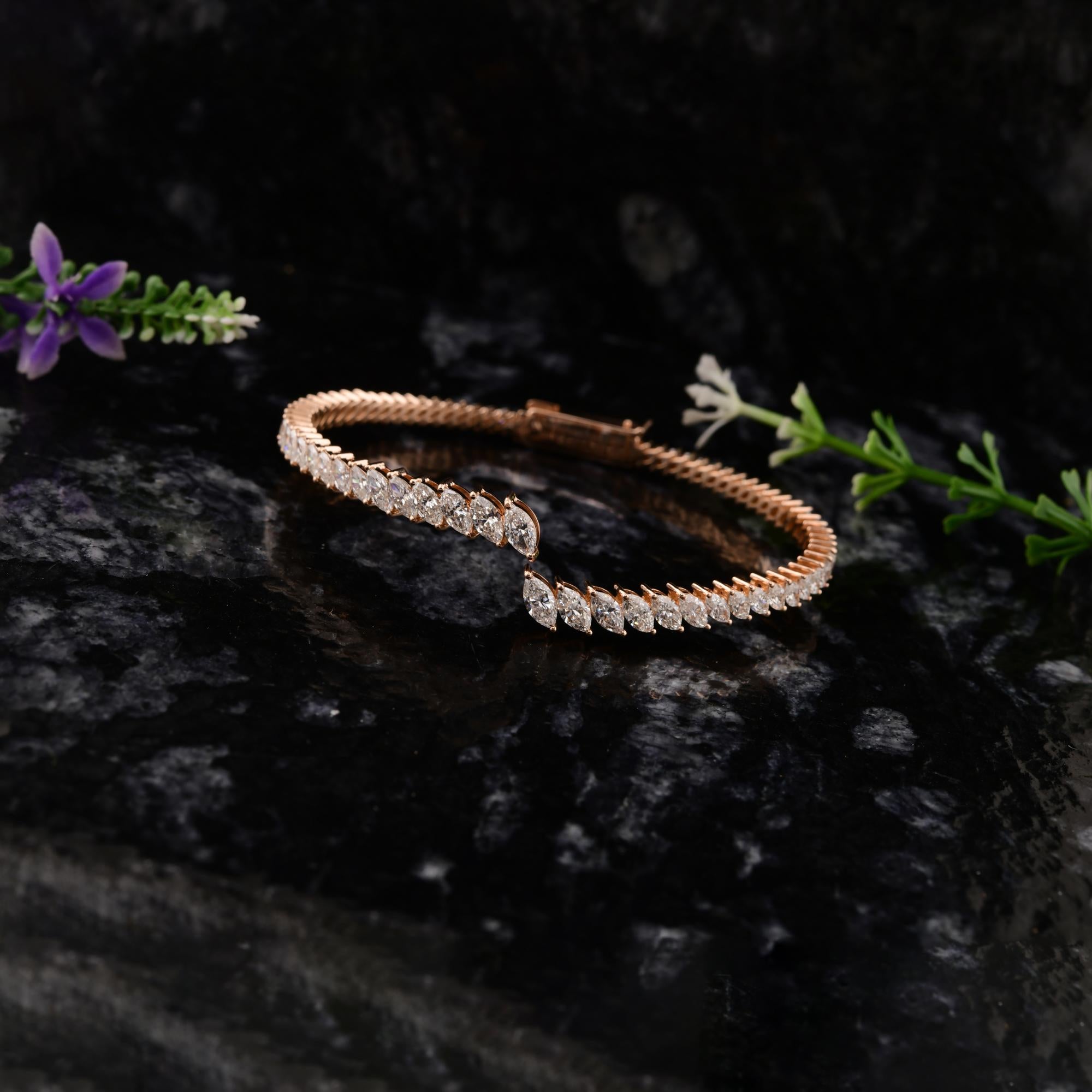 Brazalete abierto de diamantes talla marquesa SI/H 4,87 qt Oro rosa 14k Joyas finas en venta 2