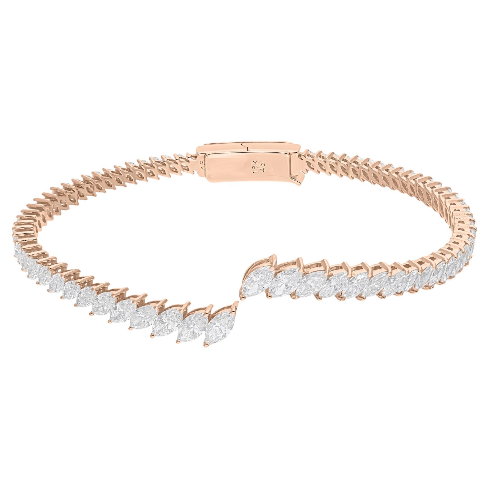 Brazalete abierto de diamantes talla marquesa SI/H 4,87 qt Oro rosa 18k Joyas finas Moderno en venta
